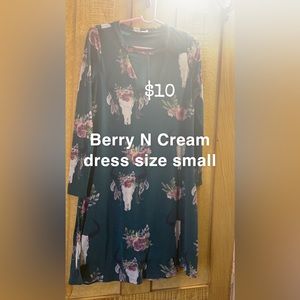 Berry N Cream teal cow skull print dress